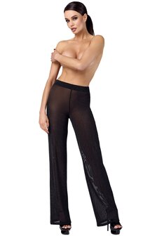 Noir Handmade F374 Onyx Sheer Palazzo &ndash; Elegante Tulle Broek met Glans
