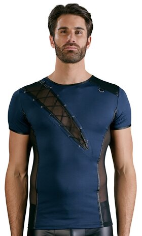 Men&rsquo;s lace-up shirt &ndash; bold blue/black design with superior comfort NEK