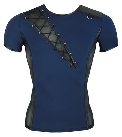 Men&rsquo;s lace-up shirt &ndash; bold blue/black design with superior comfort NEK