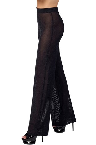 Noir Handmade F374 Onyx Sheer Palazzo &ndash; Elegante Tulle Broek met Glans