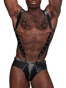 Uranus Harness Style Jock Briefs with Suspender Straps &ndash; Open Back &ndash; Black L/XL