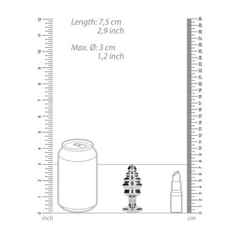 Geribbelde  Butt-Plug - 2.8&quot; / 7 cm met diamand - Silver