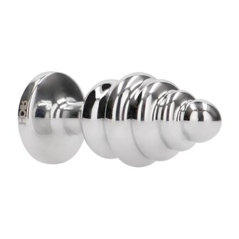 Geribbelde  Butt-Plug - 2.8&quot; / 7 cm met diamand - Silver