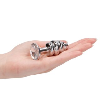 Geribbelde  Butt-Plug - 2.8&quot; / 7 cm met diamand - Silver