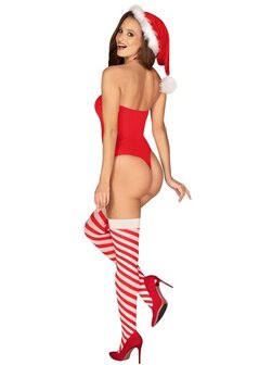 X-mas Hold-up kousen rood/wit L/XL - X-mas Hold-up stockings red/white L/XL