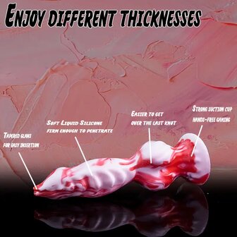 Monster 19cm Dildo Met Zuignap Wit-Rode /  Monster 19cm Dildo with Suction Cup White-Red