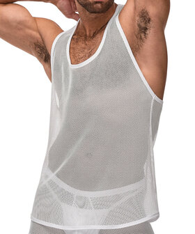 Stretch Net Tank Top L/XL White &ndash; Sexy Mesh Men&rsquo;s Shirt | Male Power