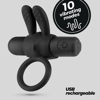 Wonka Vibrating Cock Ring with Rechargeable Bullet &ndash; Black Couples Pleasure Ring