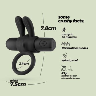 Wonka Vibrating Cock Ring with Rechargeable Bullet &ndash; Black Couples Pleasure Ring