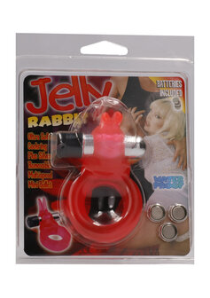 Jelly Rabbit Cock Ring Pink with Vibrator &ndash; Stimulating Ring with Rabbit Ears