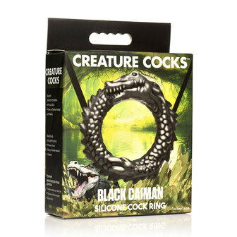 Black Caiman Silicone Cock Ring Black &ndash; Stretchy C-Ring for Enhanced Stamina &amp; Intensity