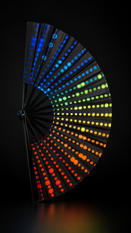 Rainbow Dots XL Festival F&auml;cher &ndash; Statement Handf&auml;cher f&uuml;r Festivals &amp; Clubs