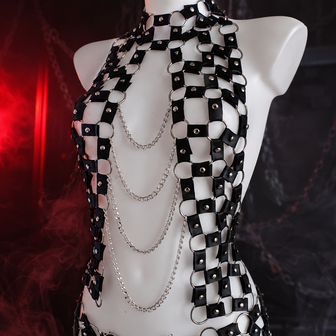 Exclusieve Handgemaakte Leather Chain Body Harness &ndash; Statement Bodypiece met Chains &amp; O-Rings