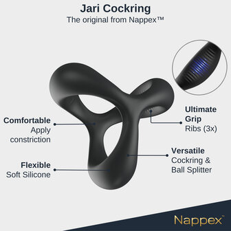 Nappex&trade; Jari Cockring &amp; Ballensplitter &ndash; 2-in-1 Siliconen Penisring voor Hardere Erecties en Meer Controle
