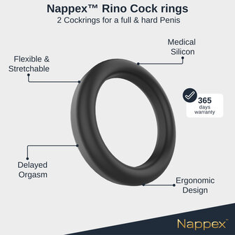 Nappex&trade; Rino Cock Ring Set &ndash; Siliconen Penisringen voor Meer Comfort, Ondersteuning en Partnerstimulatie