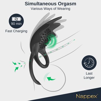 Nappex&trade; Manu Vibrerende Cockring &ndash; Oplaadbare Penisring met Partnerstimulatie en Comfortabele Pasvorm