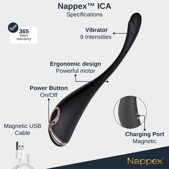 Nappex&trade; Ica Premium Spotvibrator &ndash; Krachtige Diepe Vibraties, 9 Intensiteitsniveaus &amp; Waterdicht Design