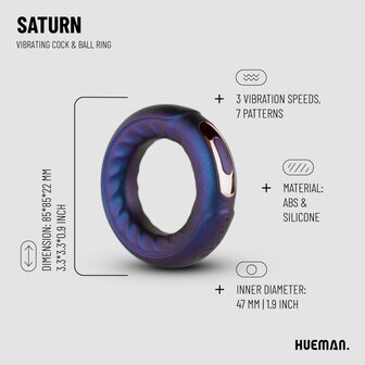Hueman Saturn Vibrerende Cock- &amp; Balring &ndash; Krachtige Trillingen voor Langdurige Prestaties
