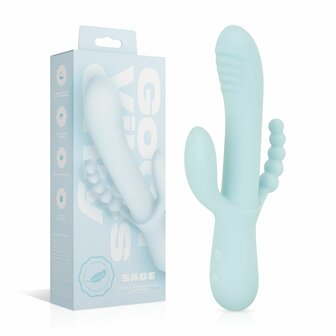 Good Vibes Only Triple Stimulation Vibe Blau &ndash; Luxus Silikon G-Punkt-, Klitoris- &amp; Analvibrator