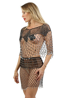 Mesh Top &amp; Rok Set met Strass &ndash; Zwart