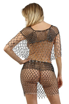 Mesh Top &amp; Rok Set met Strass &ndash; Zwart