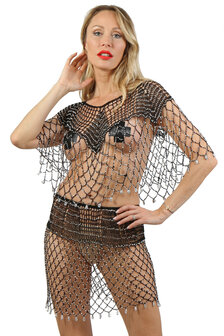 Mesh Top &amp; Rok Set met Strass &ndash; Zwart