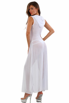 Lange Transparante Mesh Robe met Capuchon en Rijgveter