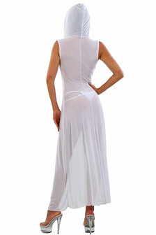Lange Transparante Mesh Robe met Capuchon en Rijgveter