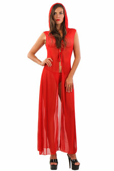 Lange Transparante Mesh Robe met Capuchon en Rijgveter