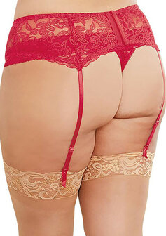 Plus Size Lace Garter Belt Diamond &ndash; Rode Kanten Jarretelgordel met Diamantdetails