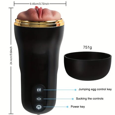 Zuigende en Vibrerende Masturbator - Zwart