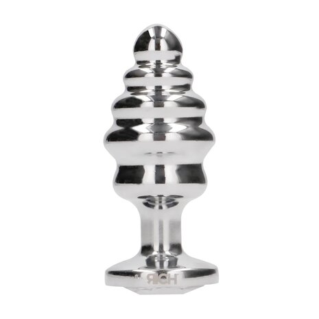 Geribbelde  Butt-Plug - 2.8" / 7 cm met diamand - Silver