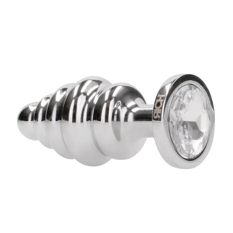 Geribbelde  Butt-Plug - 2.8" / 7 cm met diamand - Silver