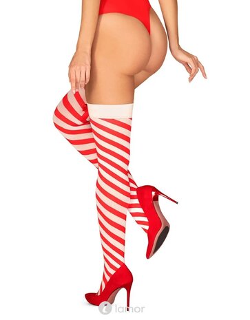 X-mas Hold-up kousen rood/wit L/XL - X-mas Hold-up stockings red/white L/XL