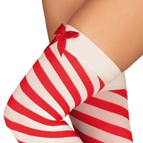 X-mas Hold-up kousen rood/wit L/XL - X-mas Hold-up stockings red/white L/XL