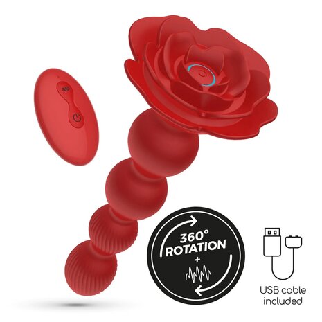 Rotating Anal Rose Plug with Remote Control &ndash; Red