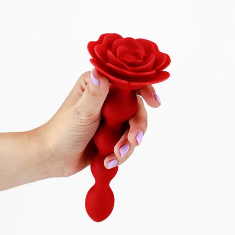 Rotating Anal Rose Plug with Remote Control &ndash; Red