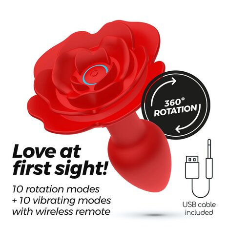Giulietta Rotating Anal Rose Plug with Remote Control &ndash; Red