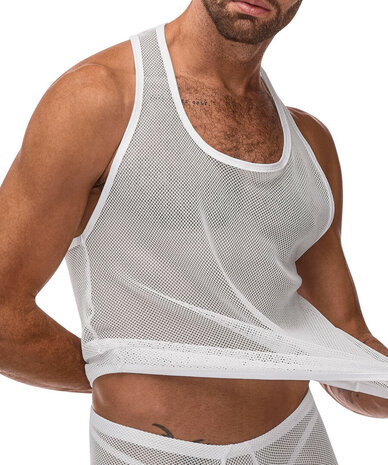 Stretch Net Tank Top L/XL White &ndash; Sexy Mesh Men&rsquo;s Shirt | Male Power
