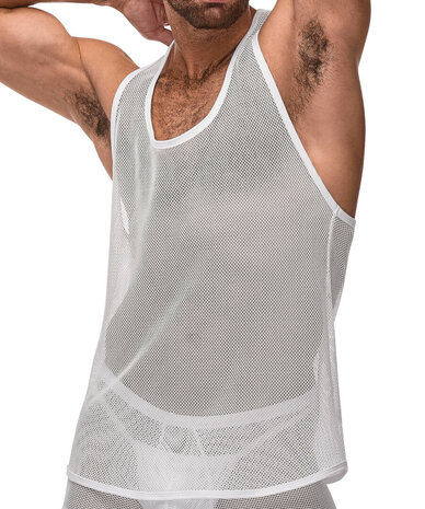 Stretch Net Tank Top L/XL White &ndash; Sexy Mesh Men&rsquo;s Shirt | Male Power