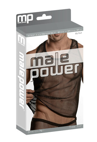 Stretch Net Tank Top L/XL Black &ndash; Sexy Mesh Men&rsquo;s Shirt | Male Power
