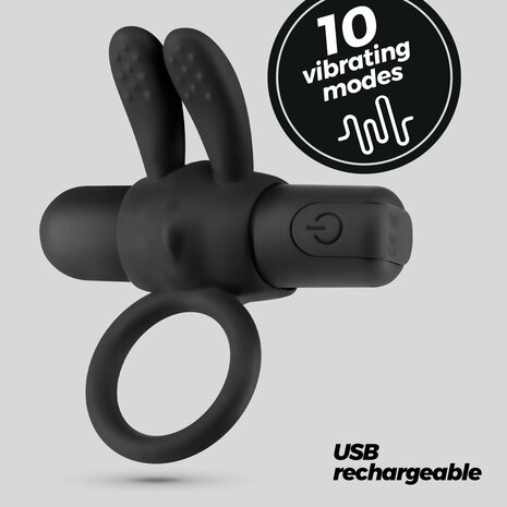 Wonka Vibrating Cock Ring with Rechargeable Bullet &ndash; Black Couples Pleasure Ring