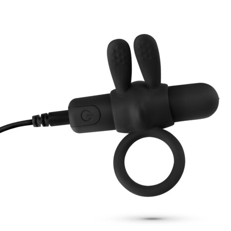 Wonka Vibrating Cock Ring with Rechargeable Bullet &ndash; Black Couples Pleasure Ring