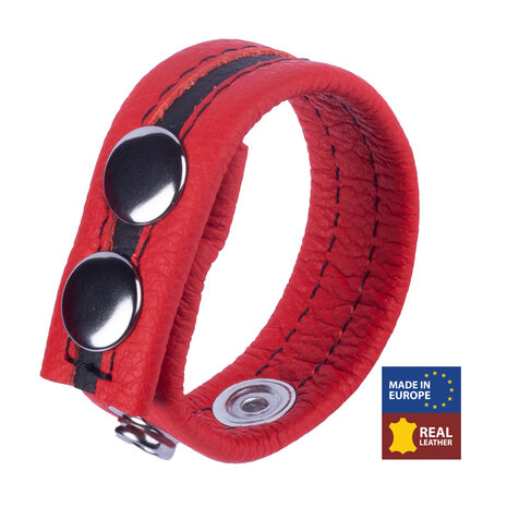 Adjustable Leather Cock Ring Red&ndash; Premium Adjustable Penis Ring
