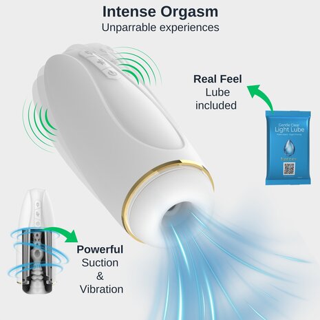 Nappex&trade; Branco Wit Automatische Masturbator &ndash; Deep Air Technologie met Zuigkracht & Vibratiestimulatie