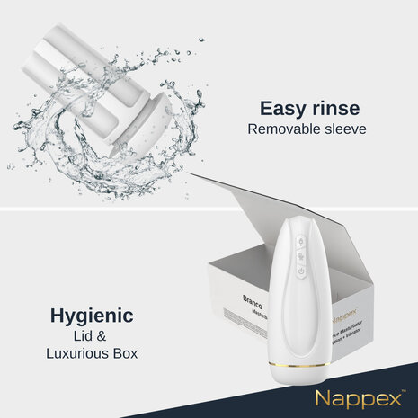 Nappex&trade; Branco Wit Automatische Masturbator &ndash; Deep Air Technologie met Zuigkracht & Vibratiestimulatie