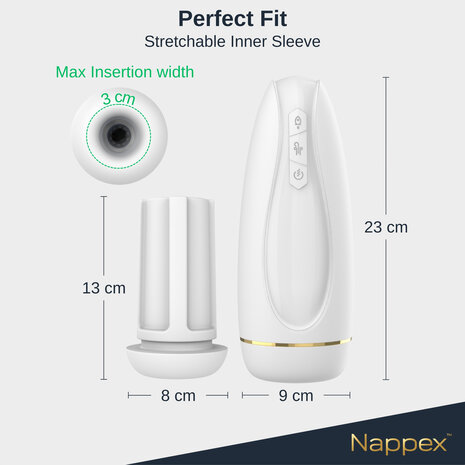 Nappex&trade; Branco Wit Automatische Masturbator &ndash; Deep Air Technologie met Zuigkracht & Vibratiestimulatie