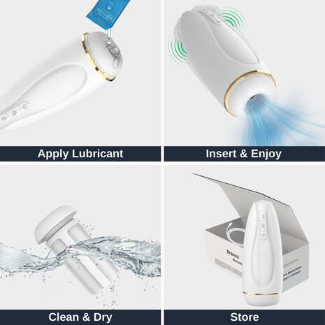 Nappex&trade; Branco Wit Automatische Masturbator &ndash; Deep Air Technologie met Zuigkracht & Vibratiestimulatie