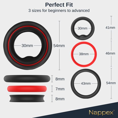 Nappex&trade; Fuego Triple Cockring Set &ndash; 3-in-1 Siliconen Cockringen voor Meer Ondersteuning, Comfort en Controle