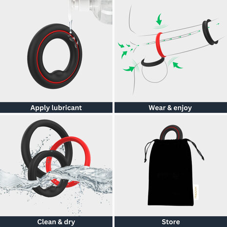 Nappex&trade; Fuego Triple Cockring Set &ndash; 3-in-1 Siliconen Cockringen voor Meer Ondersteuning, Comfort en Controle